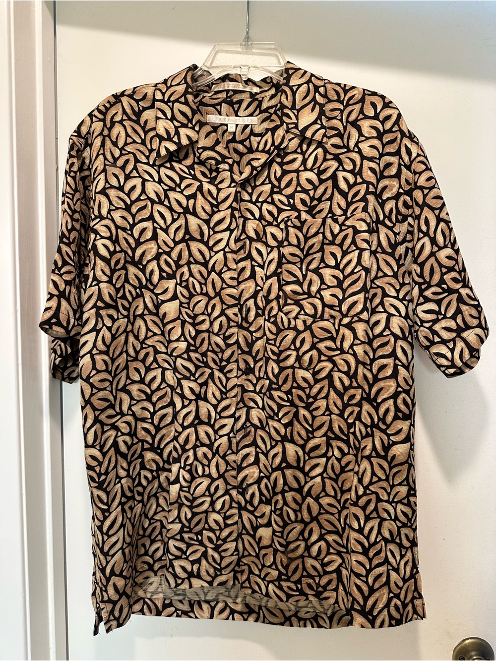 Perry Ellis Black Shirt with Tan Leaf Print